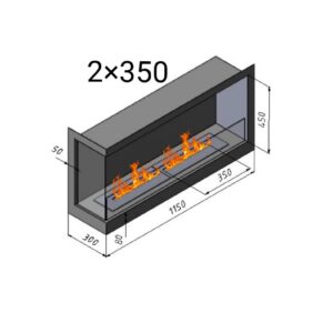 Біокамін кутовий лівий 2*350