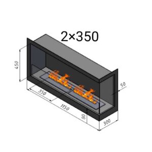 Біокамін кутовий правий 2*350