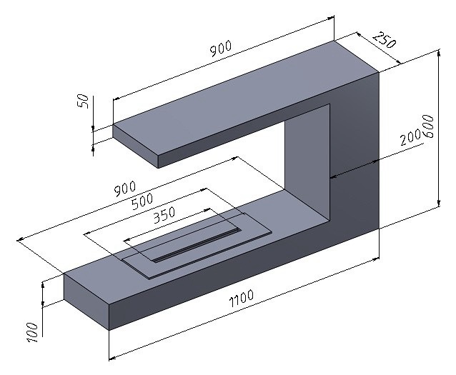 Дизайнерський біокамін п-подібний підвісний